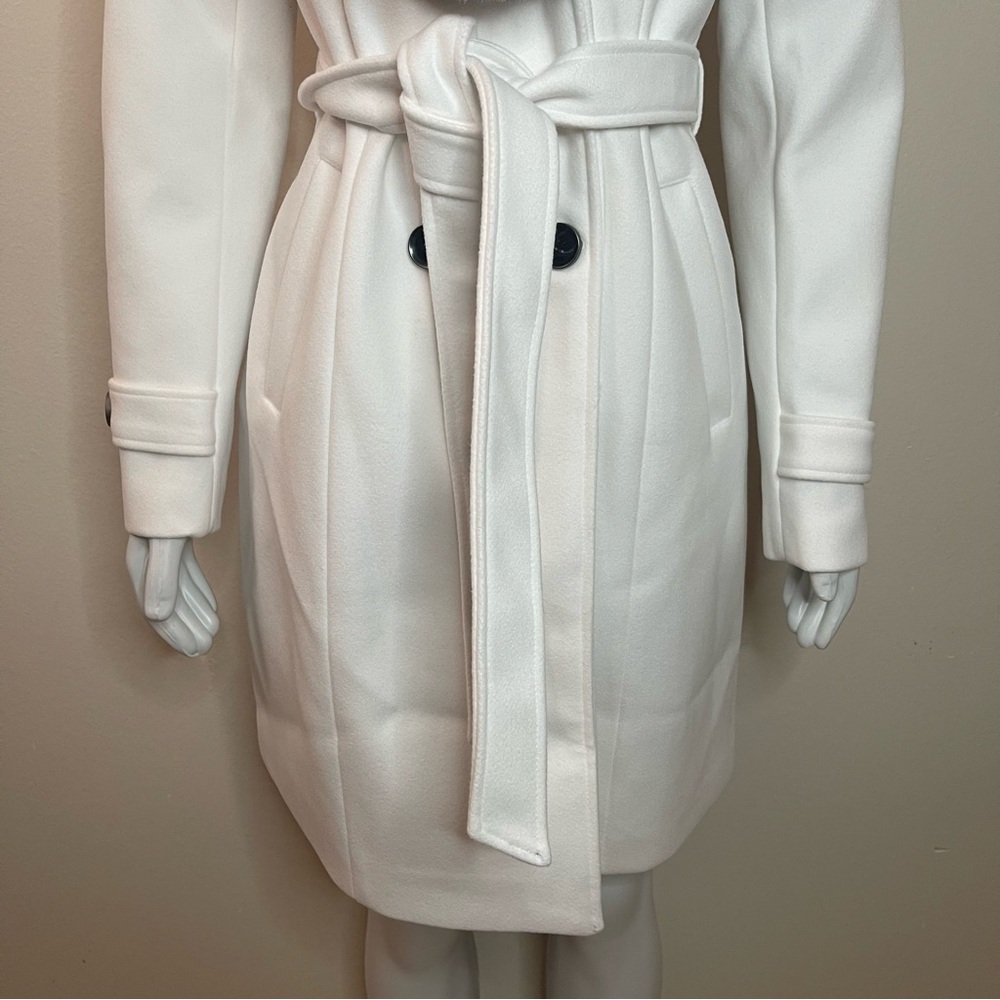 Gray removable faux fur on collar white belted pea coat - Picture 5 of 17